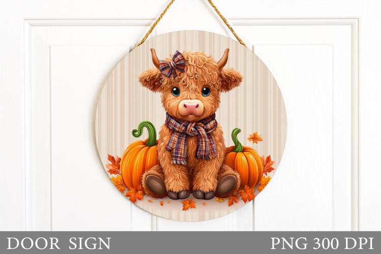 Fall Cow Door Sign Sublimation. Fall Door Sign Design example image 1