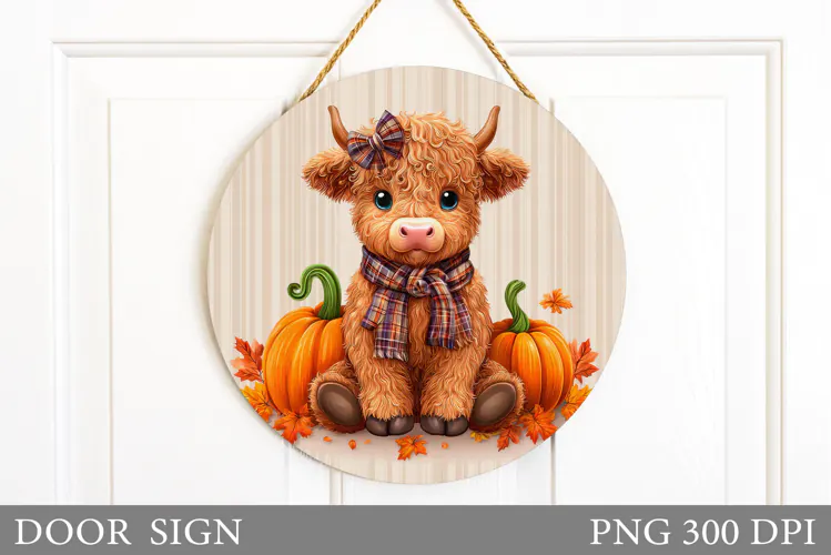 Fall Cow Door Sign Sublimation. Fall Door Sign Design