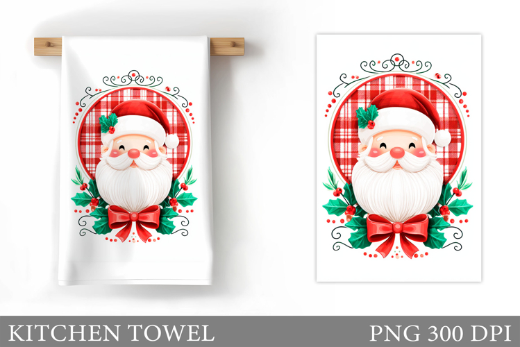Santa Claus Kitchen Towel Design. Christmas Kitchen Towel