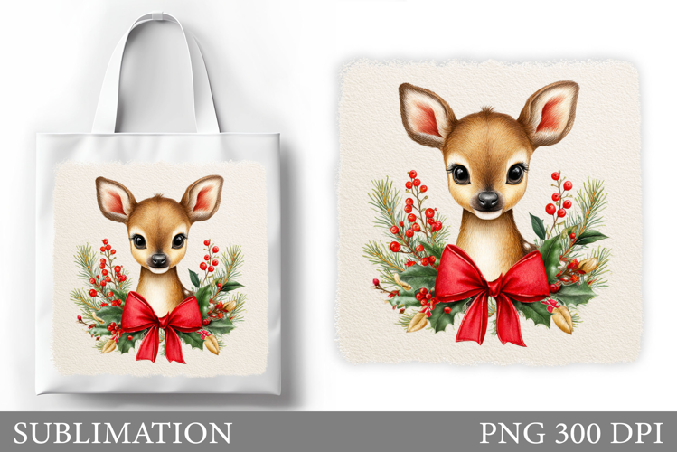 Christmas Deer Tote Bag. Christmas Tote Bag Sublimation