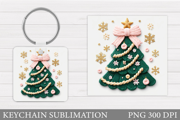 Crochet Christmas Tree Keychain. Christmas Keychain Design