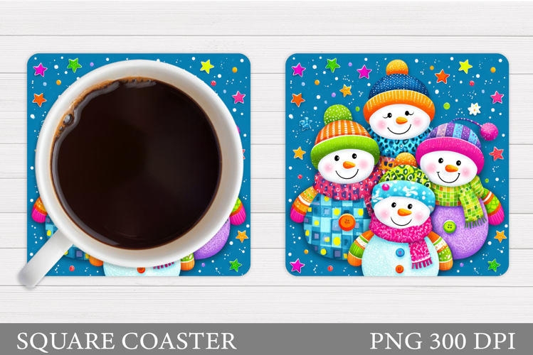 Snowman Coaster Sublimation. Christmas Coaster Design
