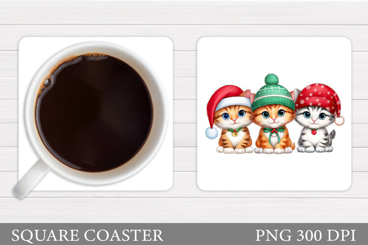 Christmas Cat Coaster Design. Christmas Coaster Sublimation example image 1
