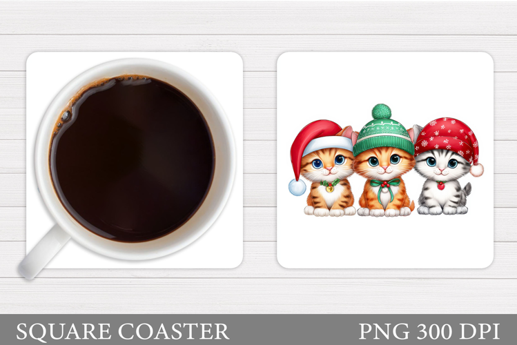 Christmas Cat Coaster Design. Christmas Coaster Sublimation