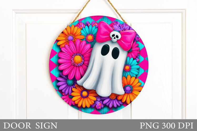 Cute Ghost Door Sign Design. Halloween Door Sign Sublimation