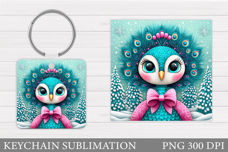 Christmas Peacock Keychain. Christmas Keychain Sublimation