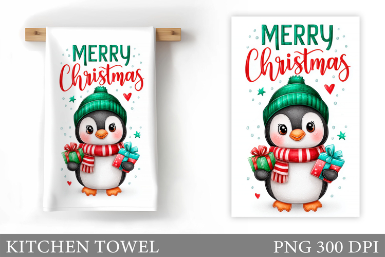 Christmas Penguin Kitchen Towel. Christmas Kitchen Towel