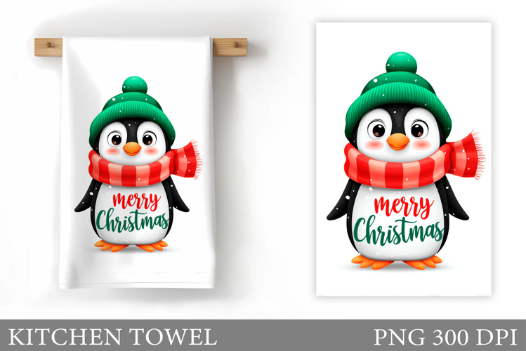 Christmas Penguin Kitchen Towel. Christmas Kitchen Towel