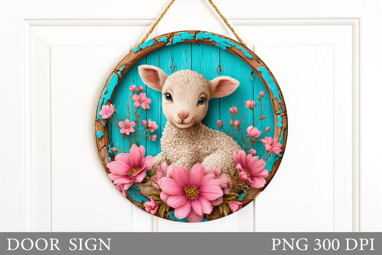 Cute Lamb Door Sign Sublimation. Spring Door Sign Design