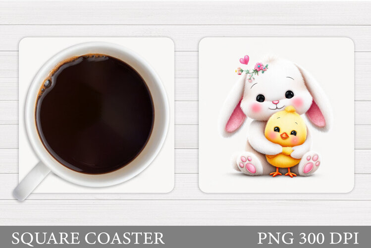 Bunny Chick Coaster Design. Cute Animals Coaster Sublimation example image 1