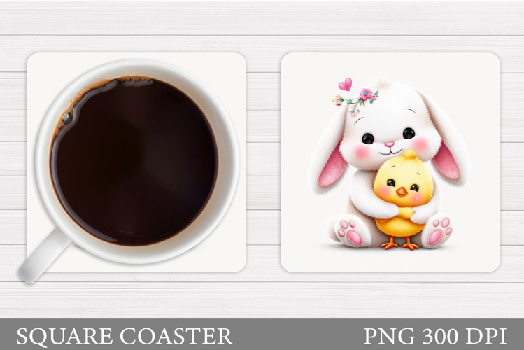 Bunny Chick Coaster Design. Cute Animals Coaster Sublimation