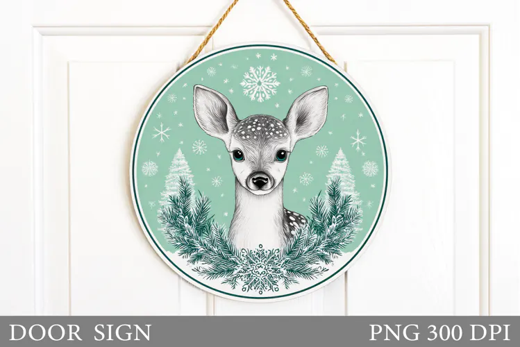 Christmas Deer Door Sign. Christmas Door Sign Sublimation