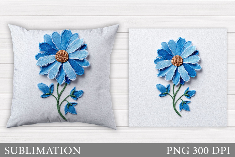 Denim Patchwork Flower Pillow. Patchwork Flower Sublimation