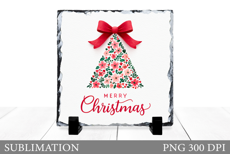 Floral Christmas Tree Slate. Christmas Tree Sublimation