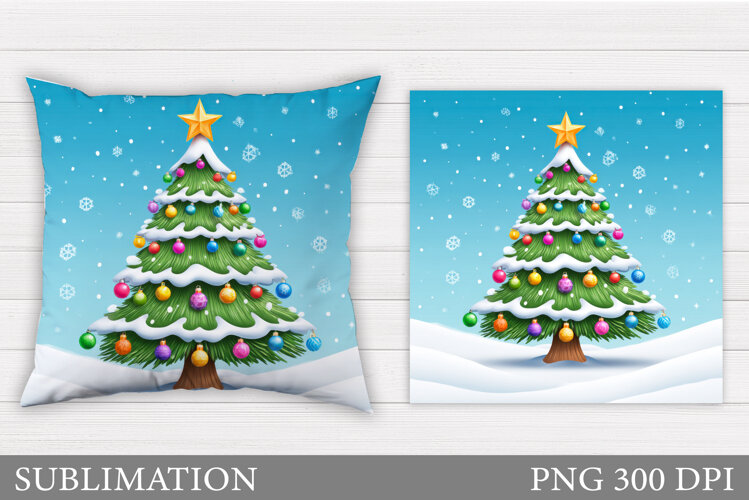 Christmas Tree Pillow. Merry Christmas Pillow Sublimation example image 1