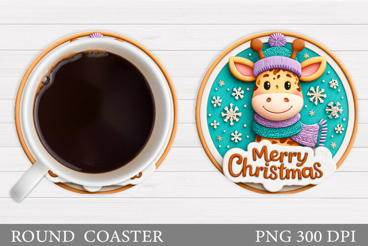 Christmas Giraffe Coaster. Christmas Coaster Sublimation example image 1