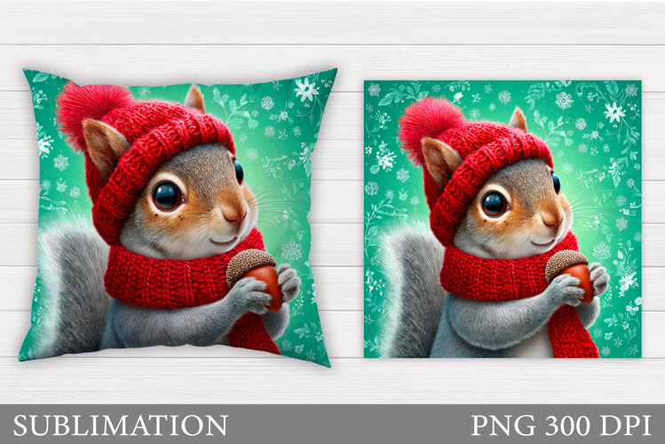 Cute Squirrel Pillow Design. Christmas Pillow Sublimation