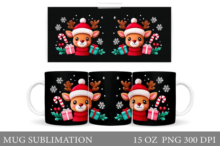 Christmas Deer Mug Design. Cute Deer Mug Sublimation example image 1
