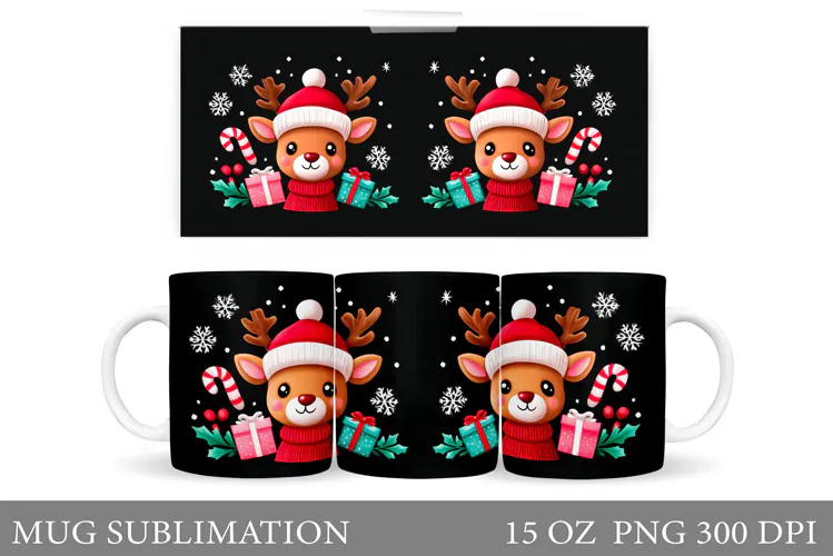 Christmas Deer Mug Design. Cute Deer Mug Sublimation