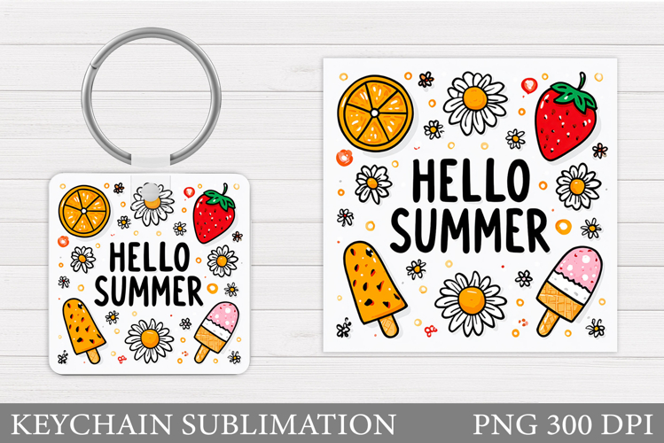 Hello Summer Keychain Sublimation. Summer Keychain Design