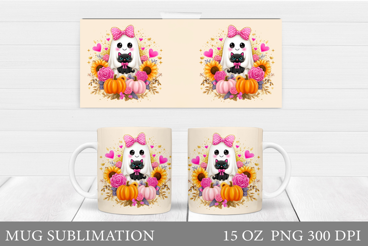 Cute Ghost Mug Sublimation. Halloween Mug Design