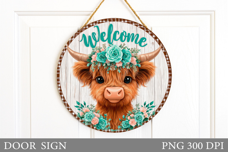 Cute Cow Door Sign Design. Cow Flowers Door Sign Sublimation