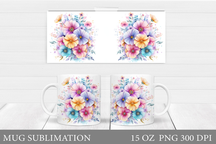 Floral Mug Wrap Design. Flowers Mug Sublimation
