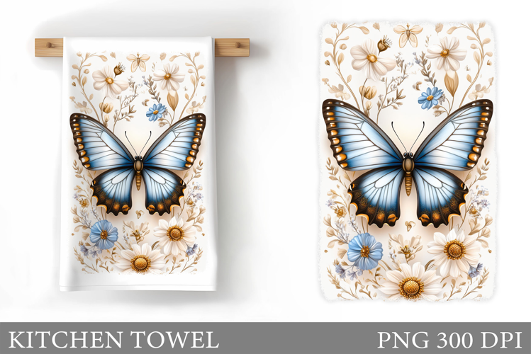 Butterfly Kitchen Towel. Flowers Kitchen Towel Sublimation