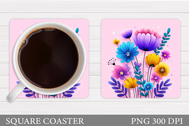 Floral Coaster Sublimation. Flowers Coaster Design