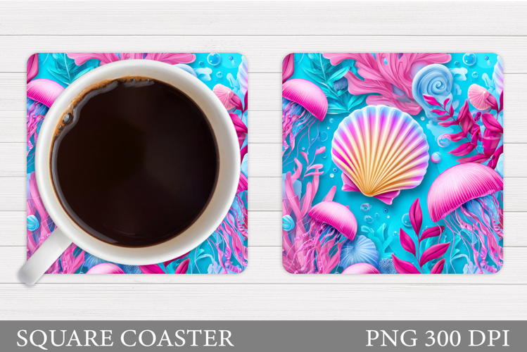 Jellyfish Coaster Sublimation. Seashell Coaster Design