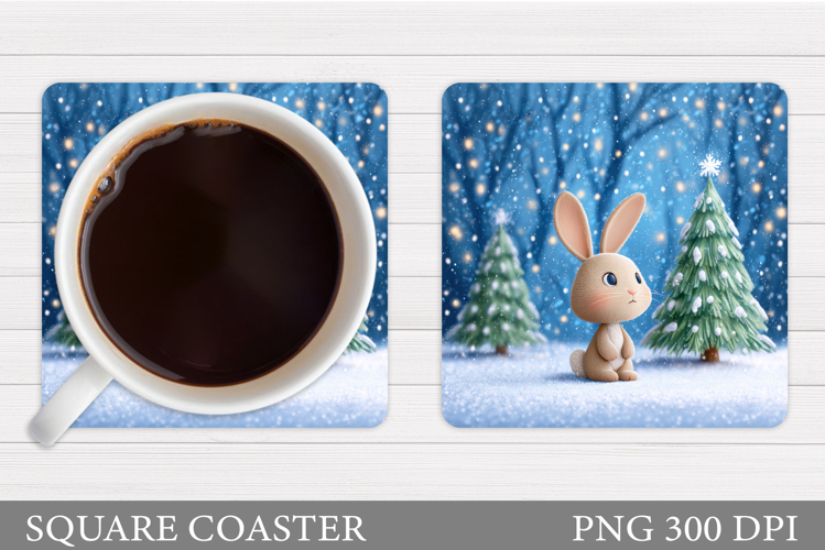 Christmas Bunny Coaster. Cute Bunny Coaster Sublimation