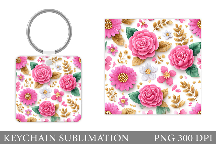 Flowers Keychain Design. Floral Keychain Sublimation