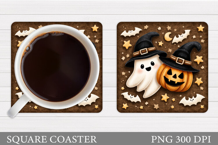 Halloween Pumpkin Coaster. Halloween Ghost Coaster Design example image 1
