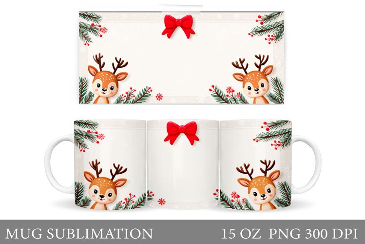 Christmas Deer Mug Design. Cute Deer Mug Sublimation example image 1