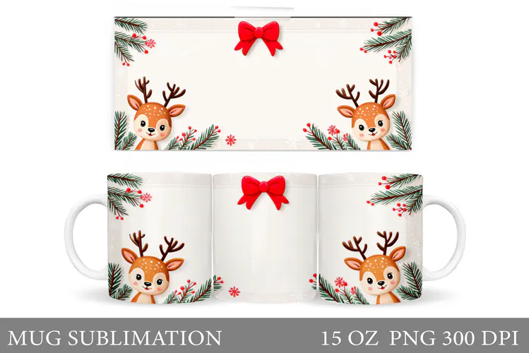Christmas Deer Mug Design. Cute Deer Mug Sublimation