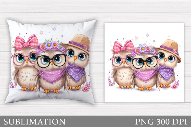 Cute Owls Pillow Design. Cute Owls Sublimation example image 1