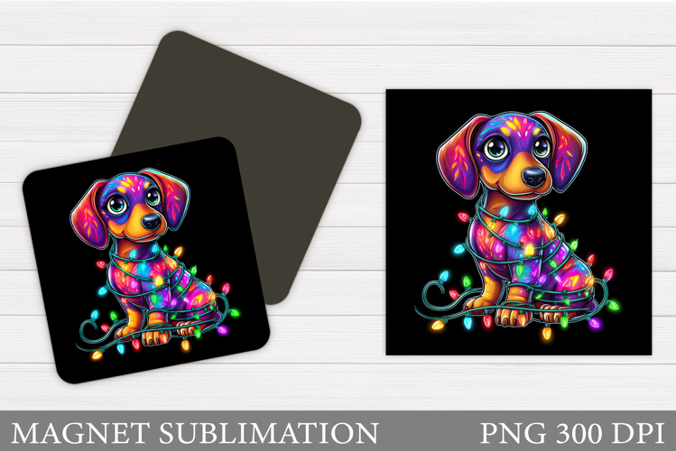 Christmas Dachshund Magnet. Christmas Magnet Sublimation