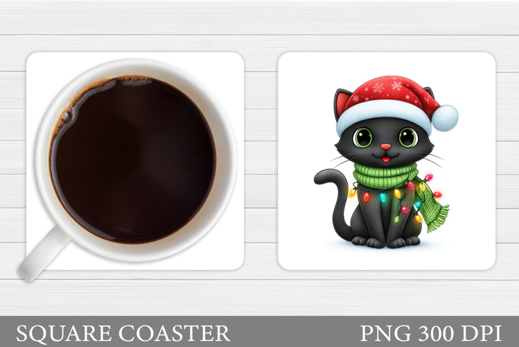 Christmas Cat Coaster Design. Christmas Coaster Sublimation