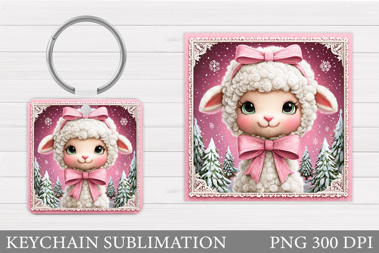 Christmas Lamb Keychain. Christmas Keychain Sublimation