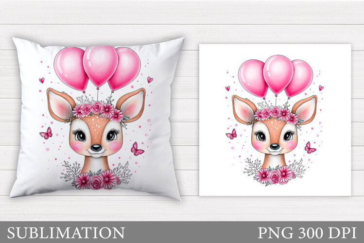 Cute Deer Pillow Sublimation. Valentine Deer Sublimation example image 1