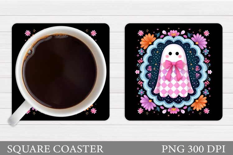 Cute Ghost Coaster Design. Halloween Coaster Sublimation example image 1