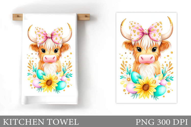 Easter Cow Kitchen Towel. Easter Kitchen Towel Sublimation example image 1