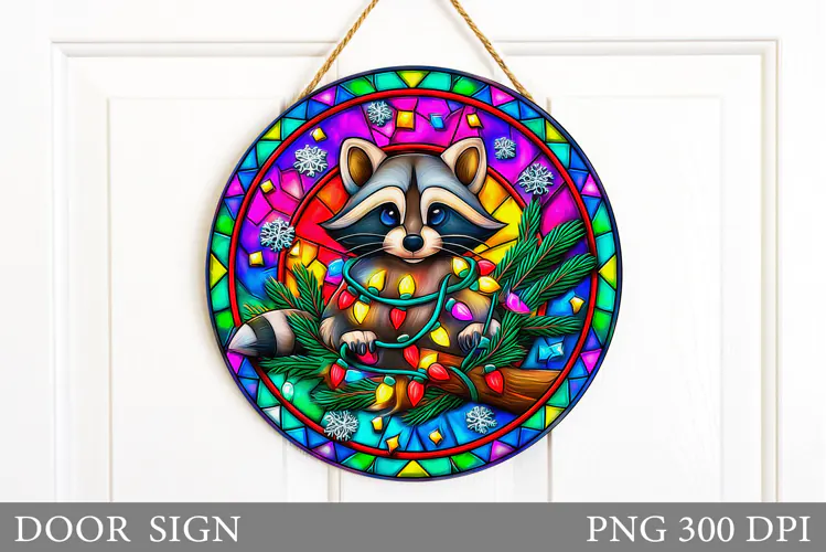 Christmas Raccoon Door Sign. Christmas Door Sign Sublimation