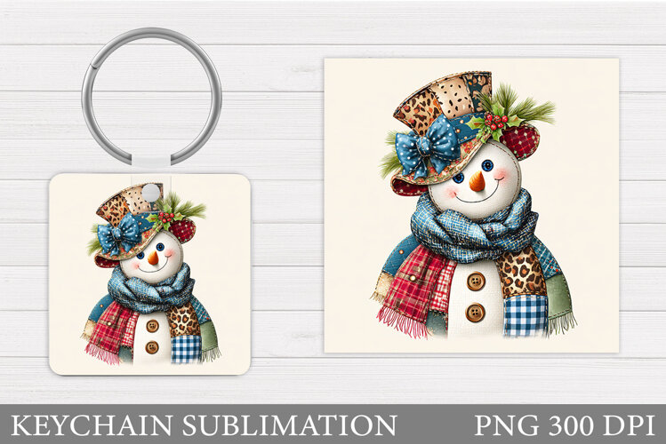 Snowman Keychain Sublimation. Christmas Keychain Design example image 1