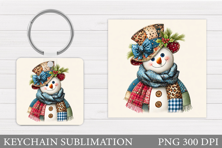 Snowman Keychain Sublimation. Christmas Keychain Design