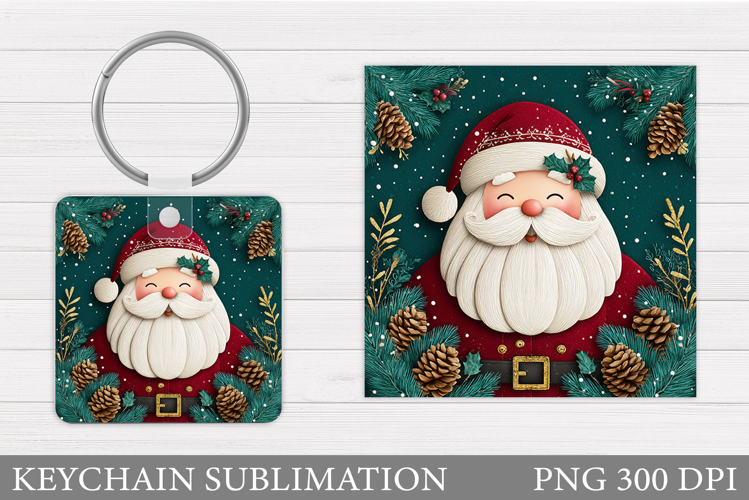 Santa Claus Keychain Design. Christmas Keychain Sublimation
