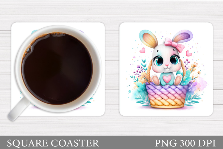 Cute Bunny Coaster Design. Bunny Flowers Coaster Sublimation