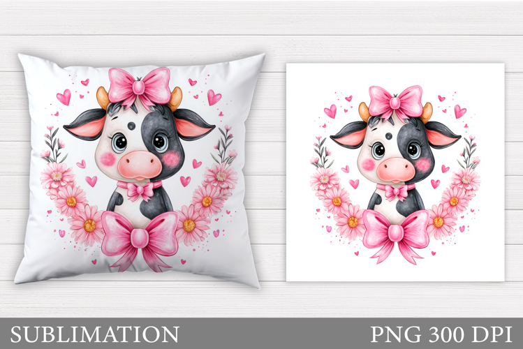 Cute Cow Pillow Design. Cow Flowers Pillow Sublimation