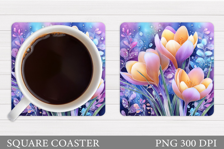 Crocus Coaster Design. Spring Flowers Square Coaster