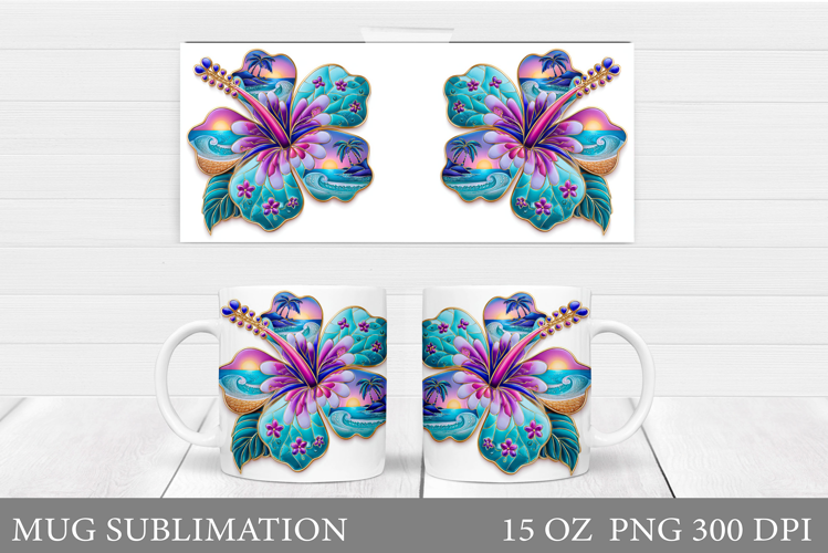 Hibiscus Mug Sublimation. Floral Mug Wrap Design